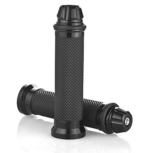 Motorcycle Handlebar Grips with Bar End Cap, Racing CNC Aluminum Soft Rubber Universal for 7/8"(22mm) Handle Bar (Black)