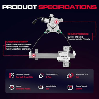 Rear Driver Side Power Window Regulator with Motor (2 Pins) Fit for 2007-2014 Cadillac Escalade Chevrolet Tahoe Gmc Yukon, 741-390 - size: Rear Driver (LH)