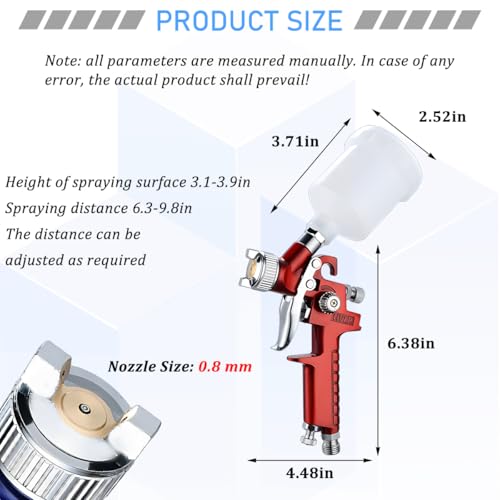 Osilly Car Touch Up Spray Gun with 0.8 mm Nozzle, Vehicle Spraying Gravity Feed Paint Sprayer Include 125ml Capacity Cup, Auto Air Spray Paint Gun, Universal for Motorhome Automobile Truck (Red) - color: Red, size: 0.8mm