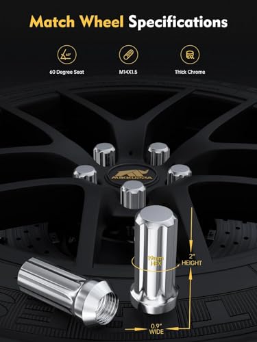 MIKKUPPA M14x1.5 Lug Nuts, Chrome 4PCS 2" Length 7 Spline Tire Nut - color: Black, size: M14x1.5, style: 4 PCS - Spline Tuner