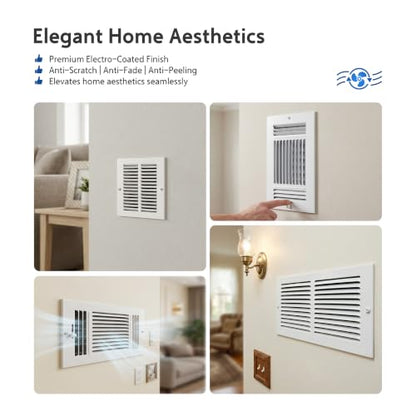 Steel Return Air Grille, Fits Universal Duct Opening, White HVAC Cold Air Intake Vent Cover for Sidewall & Ceiling, Stamped Durable Steel Outer Dimensions for Ventilation (14" W x 6" H)