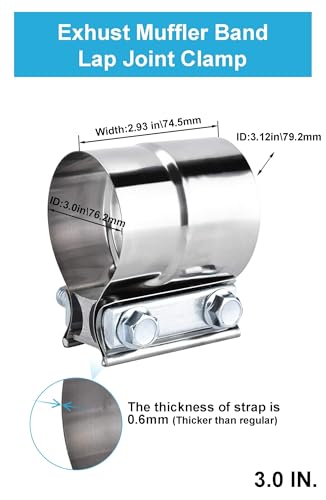3.0 Inch Exhaust Clamps,DecoHongDi Lap Joint Exhaust Band Muffler Pipe Repair 304 Stainless Steel 2 Packs - size: 3.0 inches