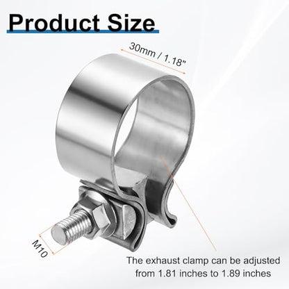 HARFINGTON 410 Stainless Steel Exhaust Clamp 1.89" Butt Joint Narrow Band Muffler Seal Exhaust Narrow Lap Butt Clamps for Pipes Mufflers Converters System Repair, Silver - size: Range 48-55 mm, Band Width 30mm