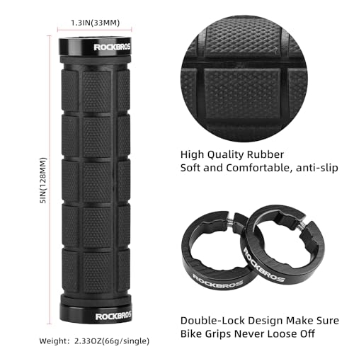 ROCKBROS 4Pcs(2 Pairs) Bike Grips Double Lock On Comfortable,Non-Slip - color: black