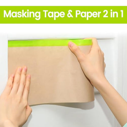 ADHES Pre-Taped Masking Paper for Painting 12in x 50ft x 3rolls - size: 12 inch x 50 feet