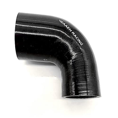 90 Degree ID 2.75 Inch to 3.0 Inch 4Ply Reducer Silicone Hose Black (70-76MM) - size: 70-76MM