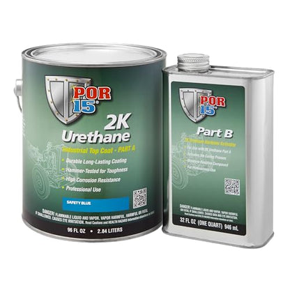 POR-15 2K Urethane - Safety Blue - 128 FL OZ - Two Part Industrial Top Coat | Durable Long-Lasting Coating | Hammer Tough Finish - color: Safety Blue, size: 128 Fl Oz (Pack of 1)
