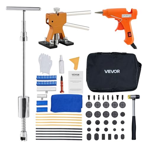 VEVOR Dent Puller Kit, 61 PCS Paintless Dent Removal Kit with Golden Lifter, Slide Hammer T-Bar, Glue Gun, Auto Body Hail Damage Repair Remover Tools for Car Refrigerator Large Small Door Ding Repair - size: 61PCS