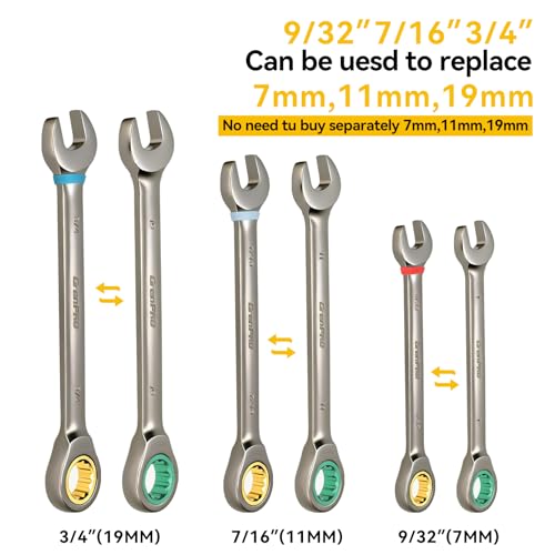GRENPRO 23PCS Ratcheting Wrench Set SAE Metric Combination Mechanic Tools - style: 23PCS Ratcheting Wrench Set Metric&SAE With Color Ring (Ni)