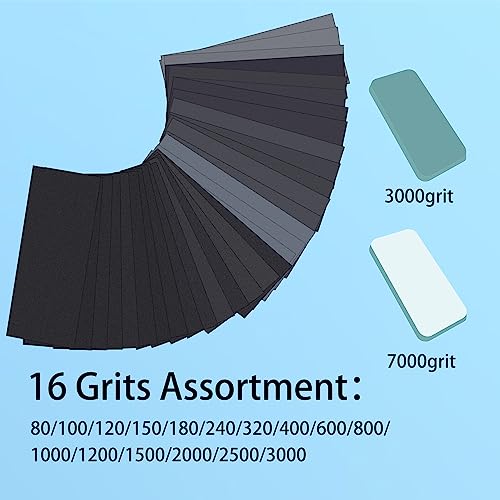 3-in-1 Wet Dry Sandpaper Set,48 Sheets of 80 to 3000 Grit Sand Paper,1 Sandpaper Holder and 2 Sponges Sanding Block for Wood Furniture Finishing Metal Automotive Sanding Polishing - style: sandpaper-48 pcs