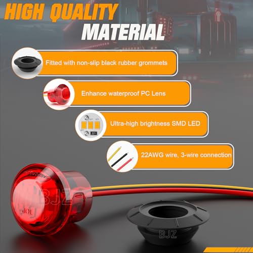BJZ 3/4" Strobe+Marker Dual Function Red Round Trailer LED Side Clearance Tail Bumper Griller Flash Lights 12V Brake Stop Turn Warning Waterproof Light for Trailer Truck Van RV ATV Bus, 10Pcs - color: Red, 10Pcs