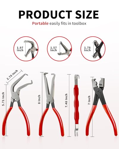 4 PCS Automotive Electrical Disconnect Pliers and Hose Clamp Pliers Set - color: 4 Pcs Automotive Repair Set-red Handle