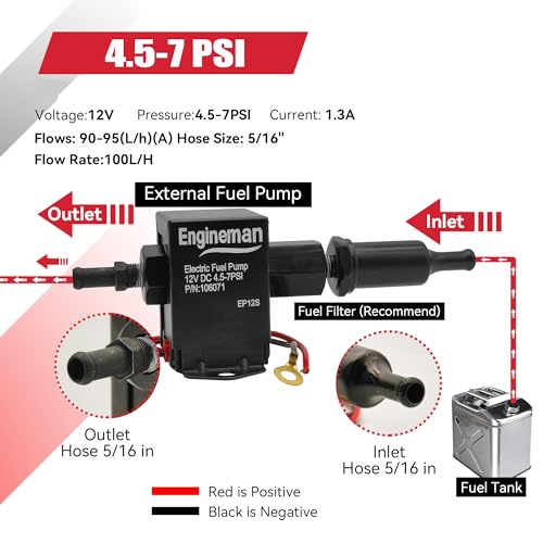 Universal Electric Fuel Pump Kit 12V 4.5-7psi Low Pressure Electric Fuel Pump With Installation Kit For Carburetor Gasoline or Diesel Engine EP12S - size: EP12S 4.5-7 PSI
