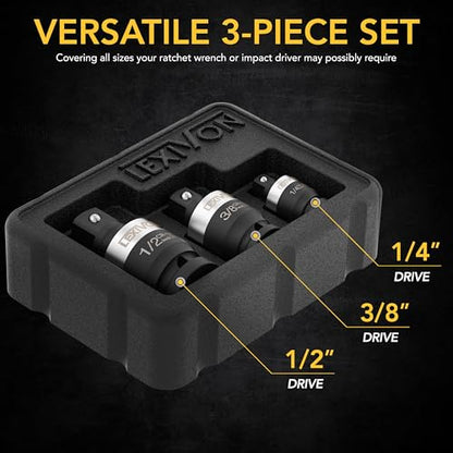 LEXIVON Impact Universal Joint - Patented SLIM Design | 3-Piece 1/2", 3/8", and 1/4" Socket Swivel Set | Chrome-Molybdenum Steel Full Impact Grade (LX-113-S) - style: SLIM-Design