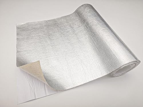 Silver Fynxir Self-Adhesive Aluminized Fiberglass Cloth Heat Shield Blanket/Wrap Sheet - 9"x48" Aluminum Backed Thermal Reflective Insulation Barrier , Firewall(Heat Resistant, Tape-Like Adhesion) - color: Silver, size: 9'' X 48''