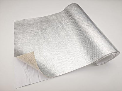 Silver Fynxir Self-Adhesive Aluminized Fiberglass Cloth Heat Shield Blanket/Wrap Sheet - 9"x48" Aluminum Backed Thermal Reflective Insulation Barrier , Firewall(Heat Resistant, Tape-Like Adhesion) - color: Silver, size: 9'' X 48''