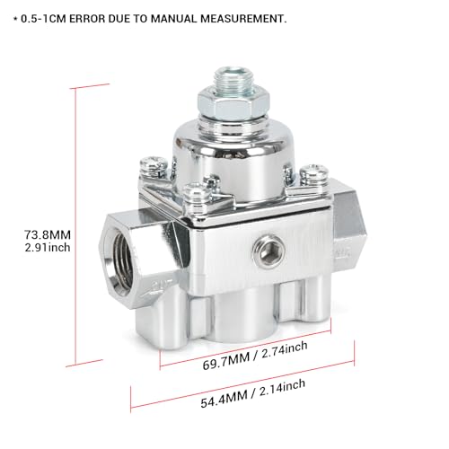 12-803 Adjustable Fuel Pressure Regulator with Gauge, Compatible with Holley and Edelbrock Carburetors, 4.5-9 PSI, 3/8" NPT, 1-in 2-Out - size: 12-803