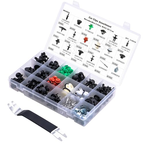 Rexka 317pcs for Mercedes-Benz Body & Interior Clips Assortment - Fender Liner,Rocker Panel, Splash Shield, Door Panel & Trunk Fasteners -W205-1249900492, 0019880325, 201990029,0009917498 - color: 317pcs