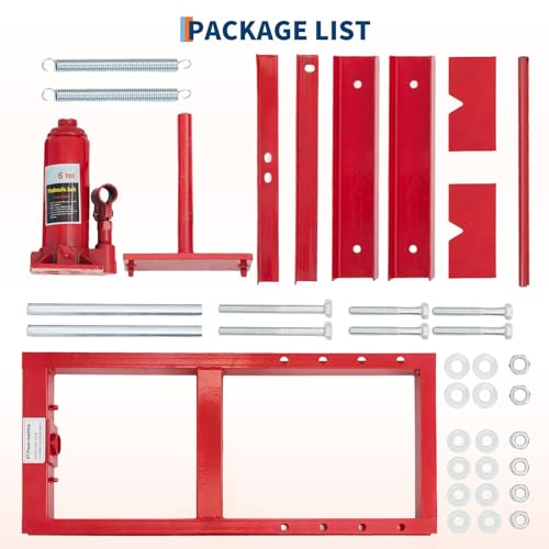 12 Ton Floor Shop Press, H-Frame Hydraulic Press with 2 Steel Movable Plates, Triangle Support & 6 Adjustable Height Beds for Garage Bearing Removal, Metalworking, 26000 LBS, Heavy Duty, Red