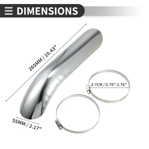 Motoforti Universal Motorcycle Exhaust Pipe Heat Shield Curved Motorbike Heat Insulation Cover, 265x55mm, Durable, Stainless Steel, Silver Tone, 1 Set - color: Silver Tone