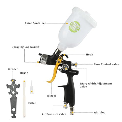 FORNAX Mini HVLP Paint Spray Gun with 0.8mm Nozzle, 250 cc Capacity, Brush and Wrench