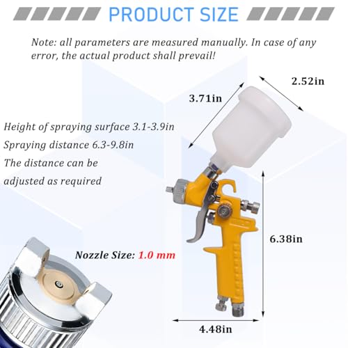 Osilly Car Touch Up Spray Gun with 1 mm Nozzle, Vehicle Spraying Gravity Feed Paint Sprayer Include 125ml Capacity Cup, Auto Air Spray Paint Gun, Universal for Motorhome Automobile Truck (Yellow) - color: Yellow, size: 1mm