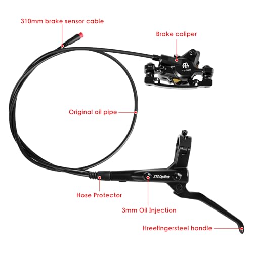 E-Bike Hydraulic Disc Brake Set, 2-PIN 2-Pistons Electric Power-Off Hydraulic Brakes Set, Left Front 950mm Right Rear 1880mm Pre-Bled with Mineral Oil Brakes Kit for eBike, MTB, Scooters - color: Black