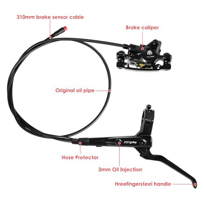 E-Bike Hydraulic Disc Brake Set, 2-PIN 2-Pistons Electric Power-Off Hydraulic Brakes Set, Left Front 950mm Right Rear 1880mm Pre-Bled with Mineral Oil Brakes Kit for eBike, MTB, Scooters - color: Black