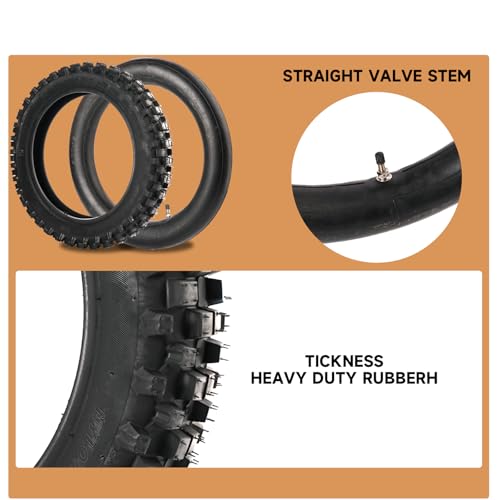 80/100-12 Rear Tire 3.00-12 Inner Tube 12 Inch for KLX110 KX60 KX65 PW80 TTR90 TTR110 CRF70 XR70 Suzuk* RM60 JR80 DS80 DRZ110 Apollo RFZ SSR TaoTao 110cc 125cc Pit Dirt Bike - size: 80/100-12"
