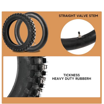 80/100-12 Rear Tire 3.00-12 Inner Tube 12 Inch for KLX110 KX60 KX65 PW80 TTR90 TTR110 CRF70 XR70 Suzuk* RM60 JR80 DS80 DRZ110 Apollo RFZ SSR TaoTao 110cc 125cc Pit Dirt Bike - size: 80/100-12"