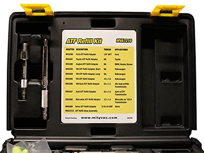 Mityvac MVA7216A ATF Refill Accessory and Adapter Kit, Converts MV7201 Fluid Extractor, Integrated Brass Ball Valve, Quick-Change Coupler, Includes 13 Foreign and Domestic Transmission Adapters - style: MVA7216A