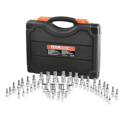 VEVOR Torx Bit Socket and External Torx Socket Set, 60-Piece T6-T70, TT6-TT70, TP8-TP60, E4-E24, S2 Alloy Steel and Cr-V Steel, 1/4 in, 3/8 in, and 1/2 in Drives, with Enhanced Storage Case, Hand Use - size: 60 PCS
