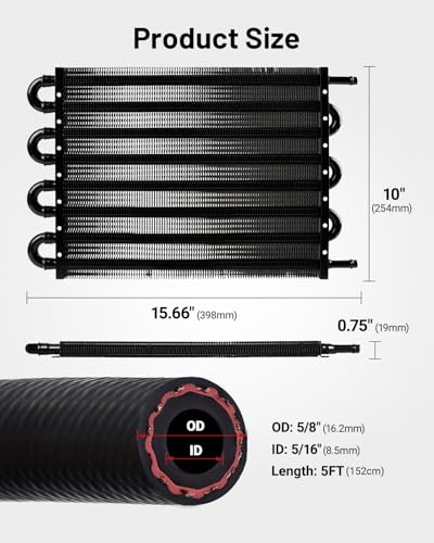 EVIL ENERGY 5/16 in Transmission Oil Cooler Kit, 8 Pass, Black - color: Black, size: 8 Pass