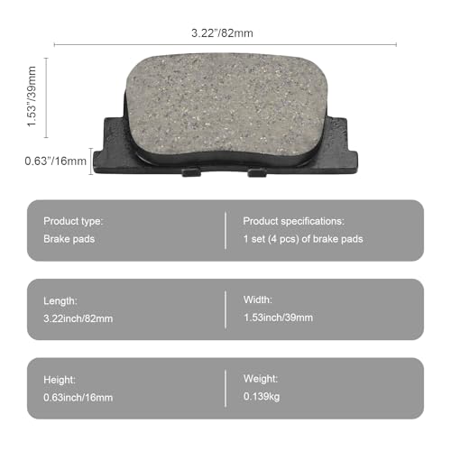 Ceramic Rear Brake Pads for Toyota Camry for Scion tC - size: D835