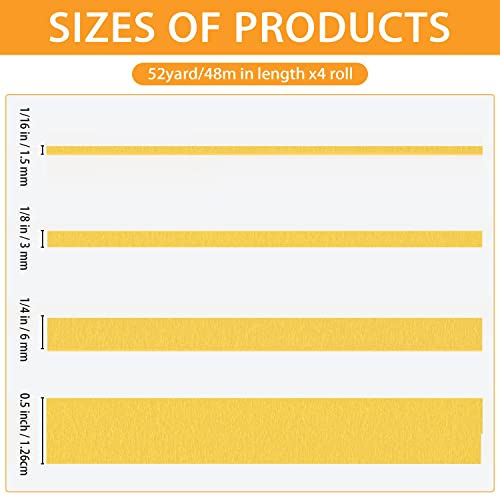 QDiShi 4 Rolls Fine Line Tape(Yellow), Fineline Masking Tape in 1/16, 1/8, 1/4 and 1/2 Inch Wide x 52 Yard Long, Automotive Masking Tape for DIY Car Auto Paint Art - color: Yellow