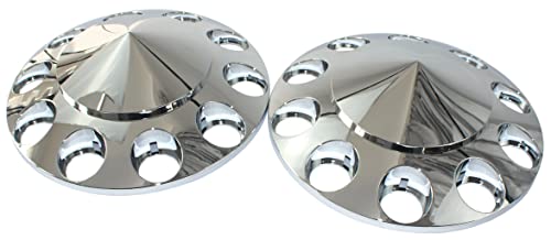 Chrome ABS 33 mm Thread-On Spiked Axle Cover Combo Kit with Removable Hub Caps and Lug Nut Covers for Semi Truck
