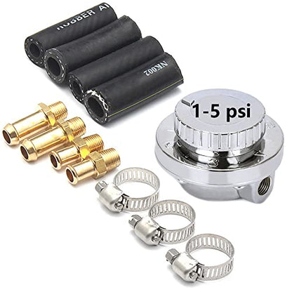 1-5 PSI Fuel Pressure Regulator Adjustable Manual Universal for Carburetor Carb Zinc Alloy FPR with 8MM 10MM (5/16" 3/8") Hose Fittings