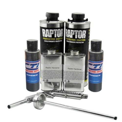 Raptor Truck Bed Liner Kit with Colored Shadow Gray Tint and Spray Gun - 2 Liters - Protective Spray On Paint for Coating Trucks, Tailgates, Vehicle Undercoating - Tintable Bedliner Formula