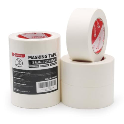 Masking Tape, 2 Inch x 55 Yards (3 Rolls Total 165 Yards) - Medium Adhesion White Painters Tape for Painting, Arts & Crafts, Home DIY | Hand Tearable, Multi-Surface - size: 3 Rolls*2 inch*55Y