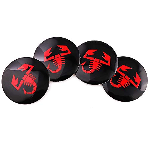 4X 2.2" Wheel Hub Caps Centre Cover for Abarth Scorpion Logo Circular arc form 3D stereo Aluminum Alloy Waterproof Emblem Badge Stickers for Fiat Abarth Punto 124/125/125/500 Stilo Ducatoo (Black+Red)
