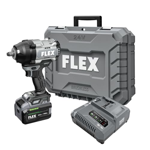 FLEX 24V Brushless Cordless 1/2-Inch 1,500 Ft-Lbs High-Torque Impact Wrench Kit with 6.0Ah Stacked Lithium Battery and 280W Fast Charger - FX1472-1H