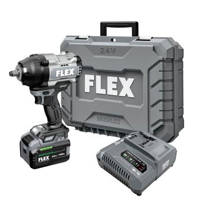 FLEX 24V Brushless Cordless 1/2-Inch 1,500 Ft-Lbs High-Torque Impact Wrench Kit with 6.0Ah Stacked Lithium Battery and 280W Fast Charger - FX1472-1H