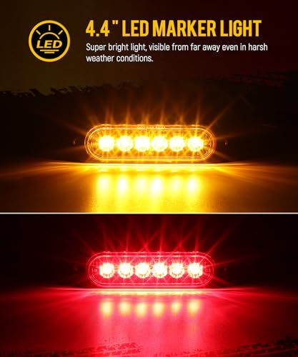 Partsam 4Pcs 4.4 inch Aluminum Housing Red/Amber 6LEDs Marker Lights, Surface Mount Clearance Lights for Trailer Pickup Truck Tractor RV Motorcycle Golf Cart, IP67 Waterproof(2Red +2 Amber)