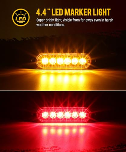 Partsam 4Pcs 4.4 inch Aluminum Housing Red/Amber 6LEDs Marker Lights, Surface Mount Clearance Lights for Trailer Pickup Truck Tractor RV Motorcycle Golf Cart, IP67 Waterproof(2Red +2 Amber)
