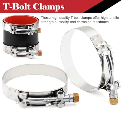 Silicone Straight Hose 3 inch(76mm) Coupler, Rubber 4-ply Reinforced 3 inch Length Pipe 3×3 Air Intake Exhaust Hose Turbo Intercooler Coolant Radiator Tubing with Stainless Steel T-Bolt Clamps - size: 3 Inch