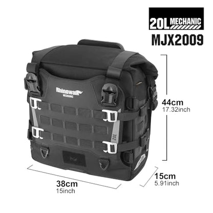 Rhinowalk Motorcycle Saddlebag 20L Waterproof – Compact Quick Release Motorbike Side Bag with Combination Lock, Universal Fit (1 Piece) - color: Black-20L