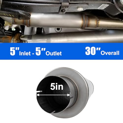 5'' Exhaust Muffler, 5'' inlet/outlet, Universal 30'' Overall Stainless Steel Straight Through Design, Resonator Muffler - size: 7"Body-5"