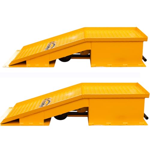 Yellow Wide Truck Ramps- 20 Ton Capacity, Heavy Duty Car Lift Wheel Service Ramp Pair