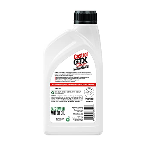 Castrol GTX Classic 20W-50 Conventional Motor Oil, 1 Quart, Pack of 6 - size: 1 Quart, Pack of 6
