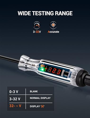 Premium Digital LED Automotive Circuit Tester, DC 2.6V-32V Test Light with Portable PU Extended Spring Wire, Vehicle Circuits Low Voltage Light Tester with Sharp Stainless Probe